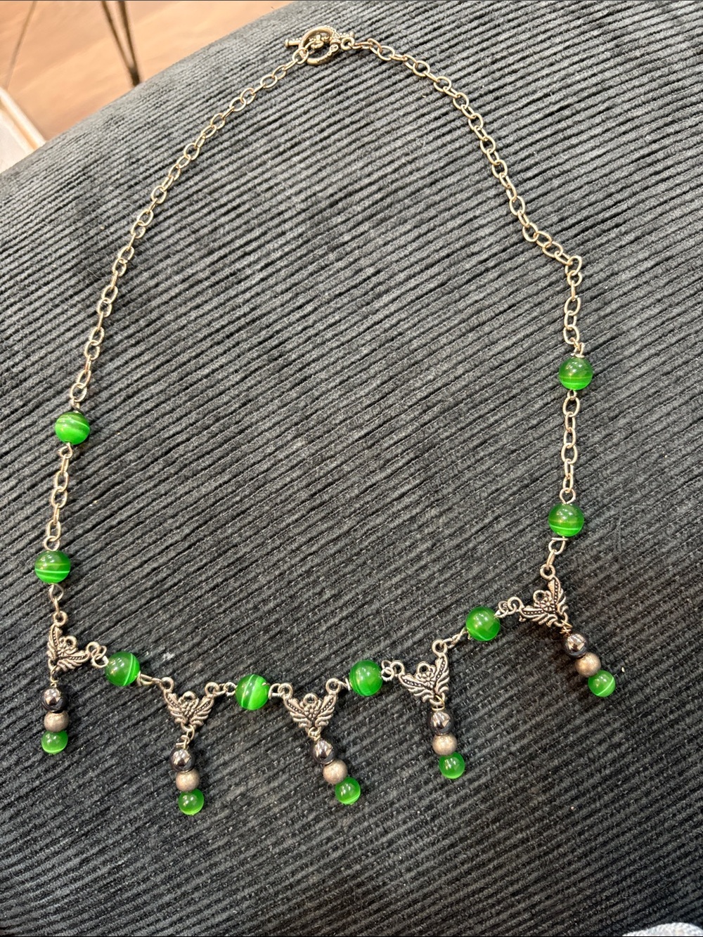 Handmade Fringe Necklace Womens OS Green Good Silver-Tone Glass‎ Bead Boho Drop